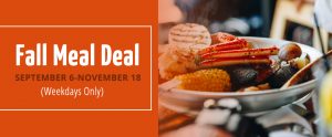 Fall Meal Deal details with frying pan of seafood