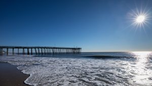 view of the ocean from the ocean city fishing pier looking out from the beach